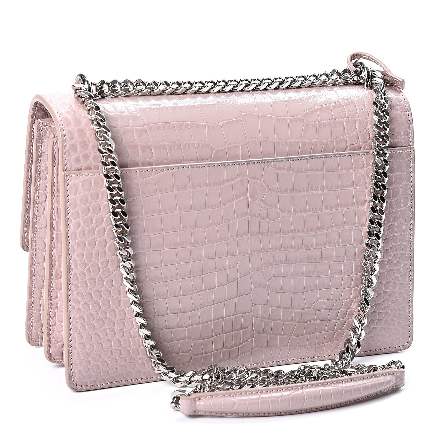 Calfskin Crocodile Embossed Medium Monogram Sunset Powder Pink