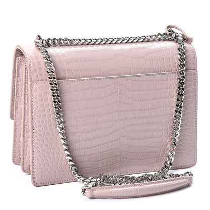 Saint Laurent Calfskin Crocodile Embossed Medium Monogram Sunset Powder Pink 2 of 9