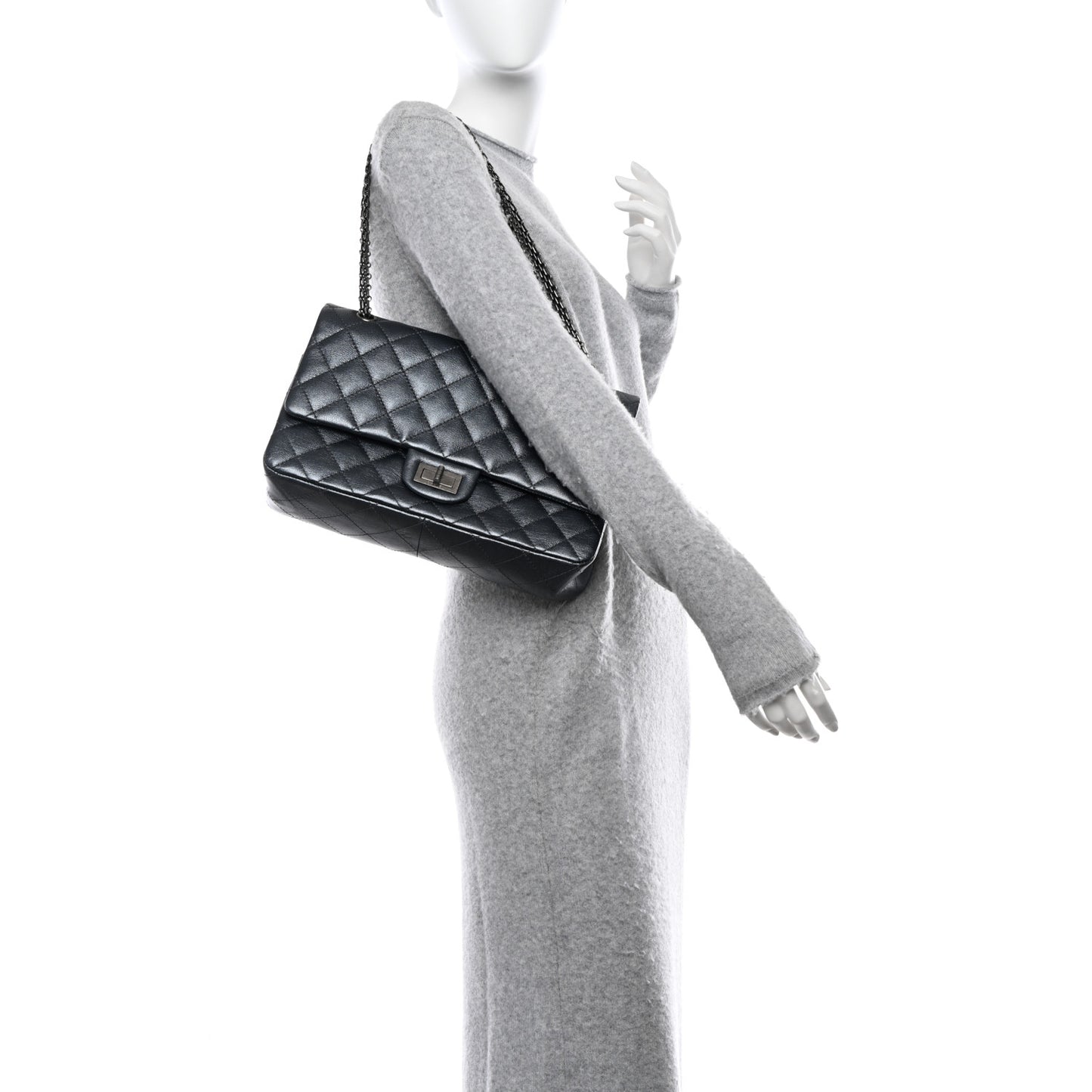 Metallic Calfskin Quilted 2.55 Reissue 227 Flap Charcoal