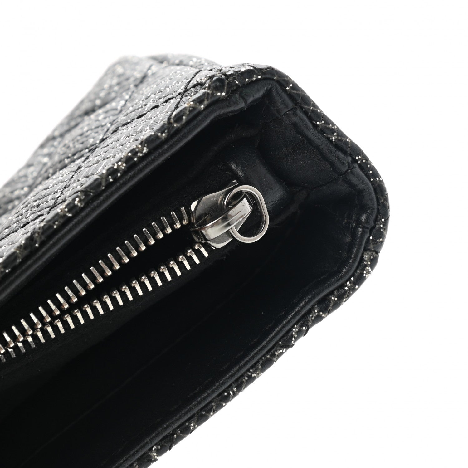 Chanel Glitter Calfskin Quilted Mini Phone Holder Clutch Black 10 of 10