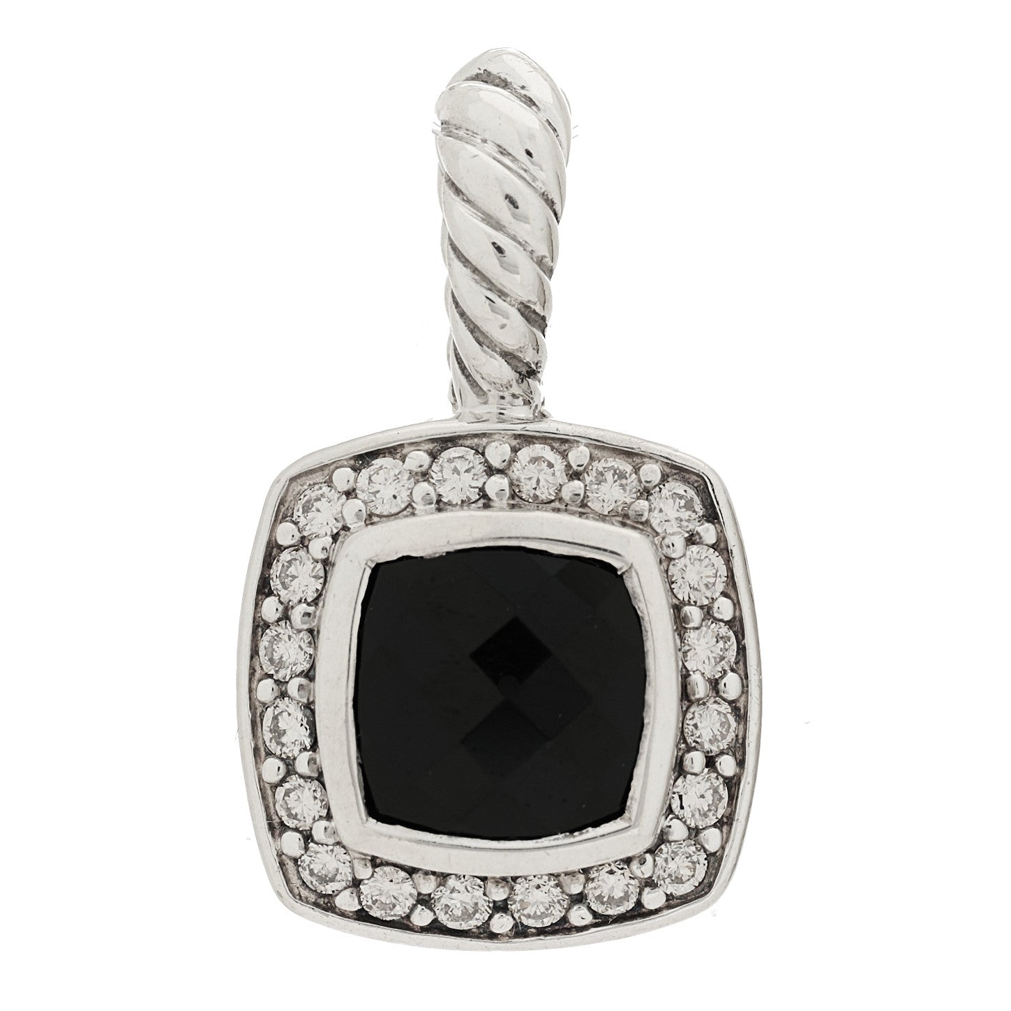 David Yurman Sterling Silver Diamond Black Onyx 7mm Petite Albion Enhancer Pendant 1 of 3