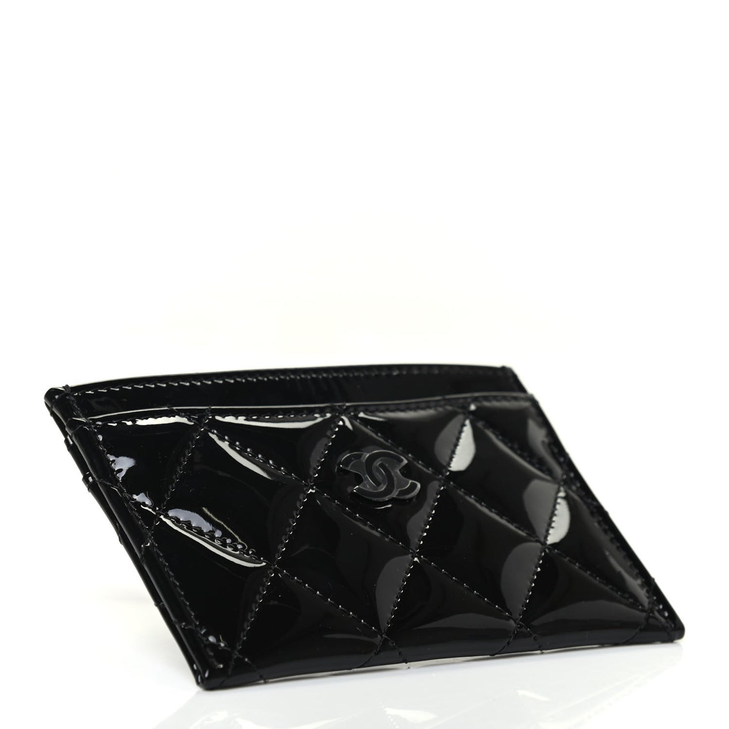 Patent Calfskin Quilted Card Holder So Black