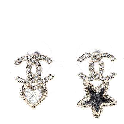 Chanel Crystal Enamel CC Star Heart Earrings Gold 1 of 5