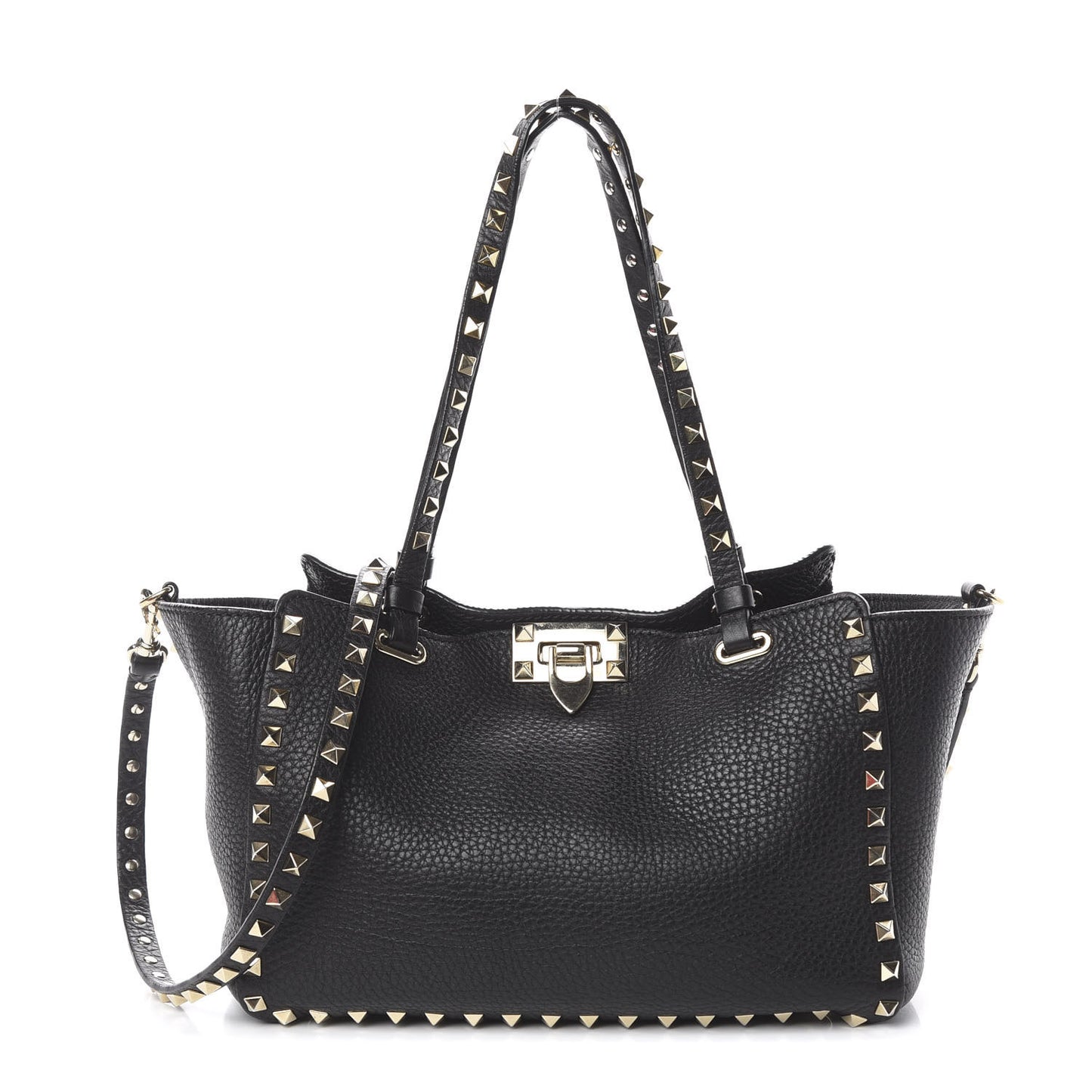 Grained Calfskin Small Rockstud Tote Black