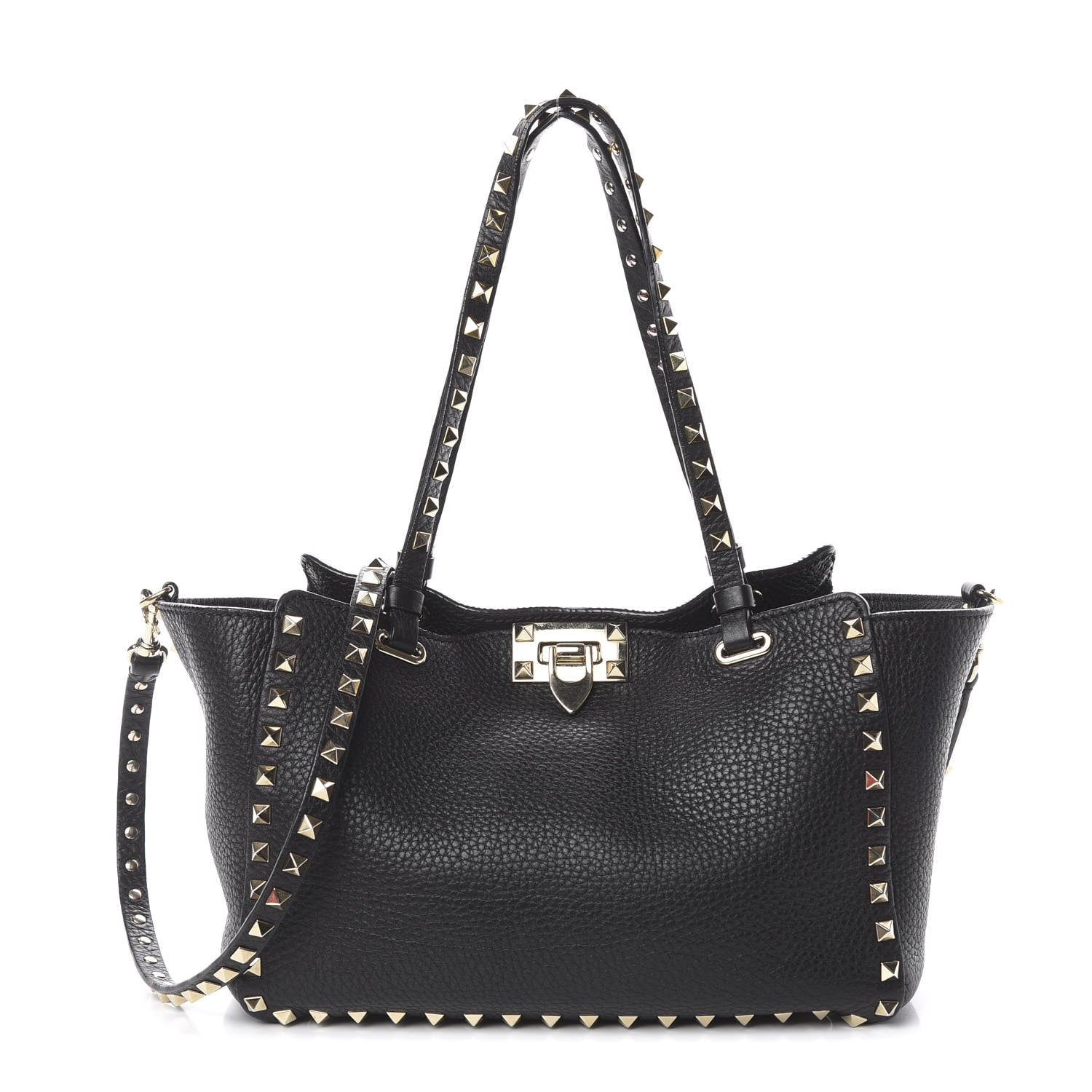 Valentino Garavani Grained Calfskin Small Rockstud Tote Black 1 of 13