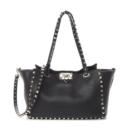 Valentino Garavani Grained Calfskin Small Rockstud Tote Black 1 of 13