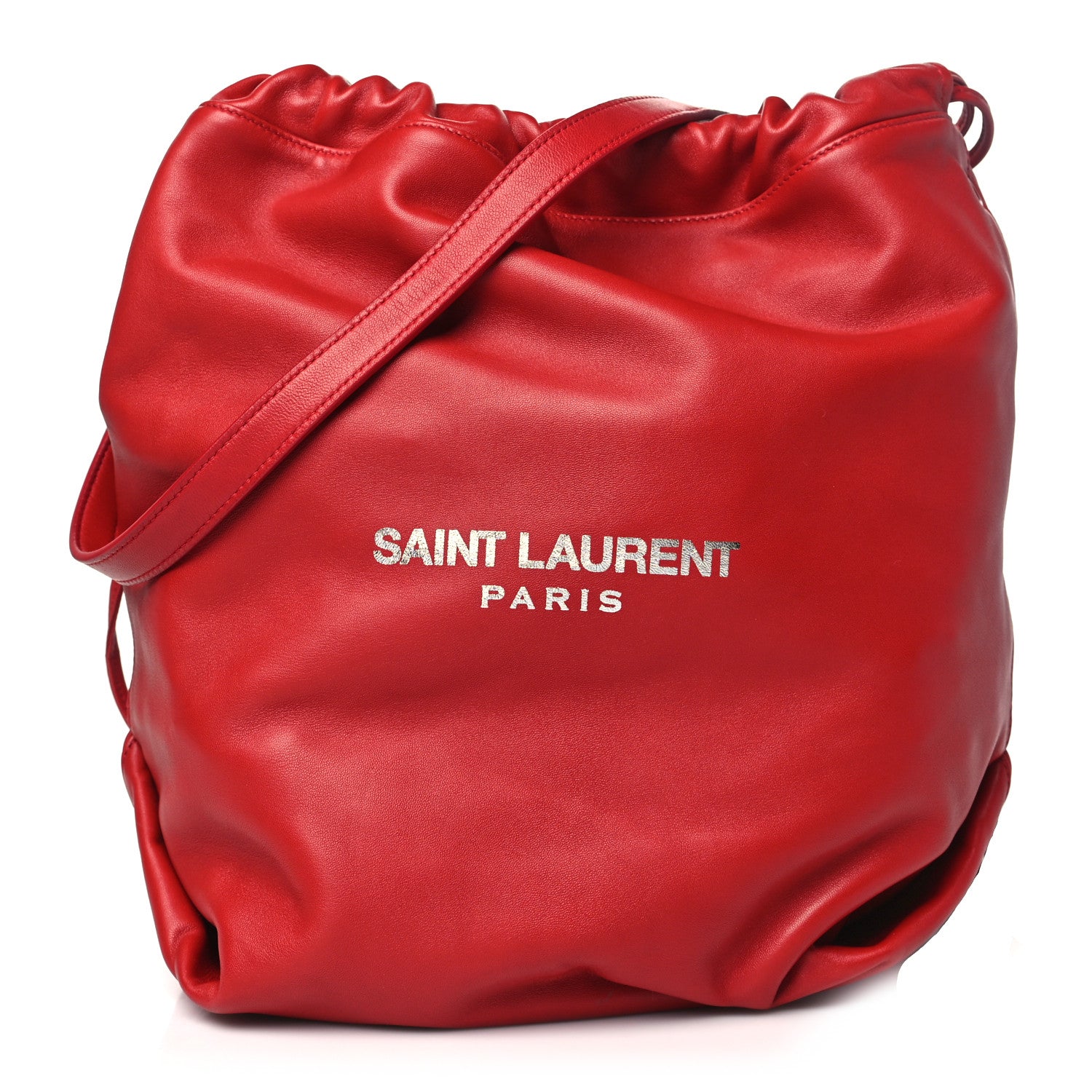 Saint Laurent Lambskin Teddy Drawstring Bag Eros Red 1 of 10