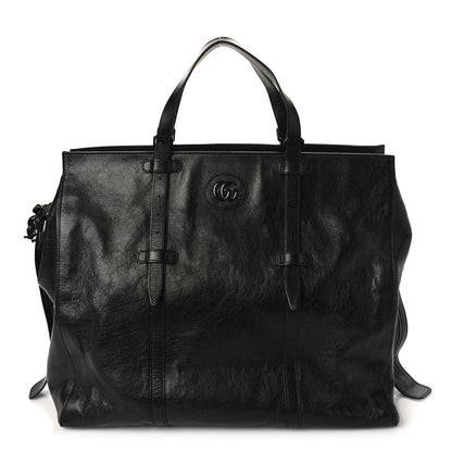 Gucci Calfskin Monochrome Medium Double G Tote Bag Black 1 of 13