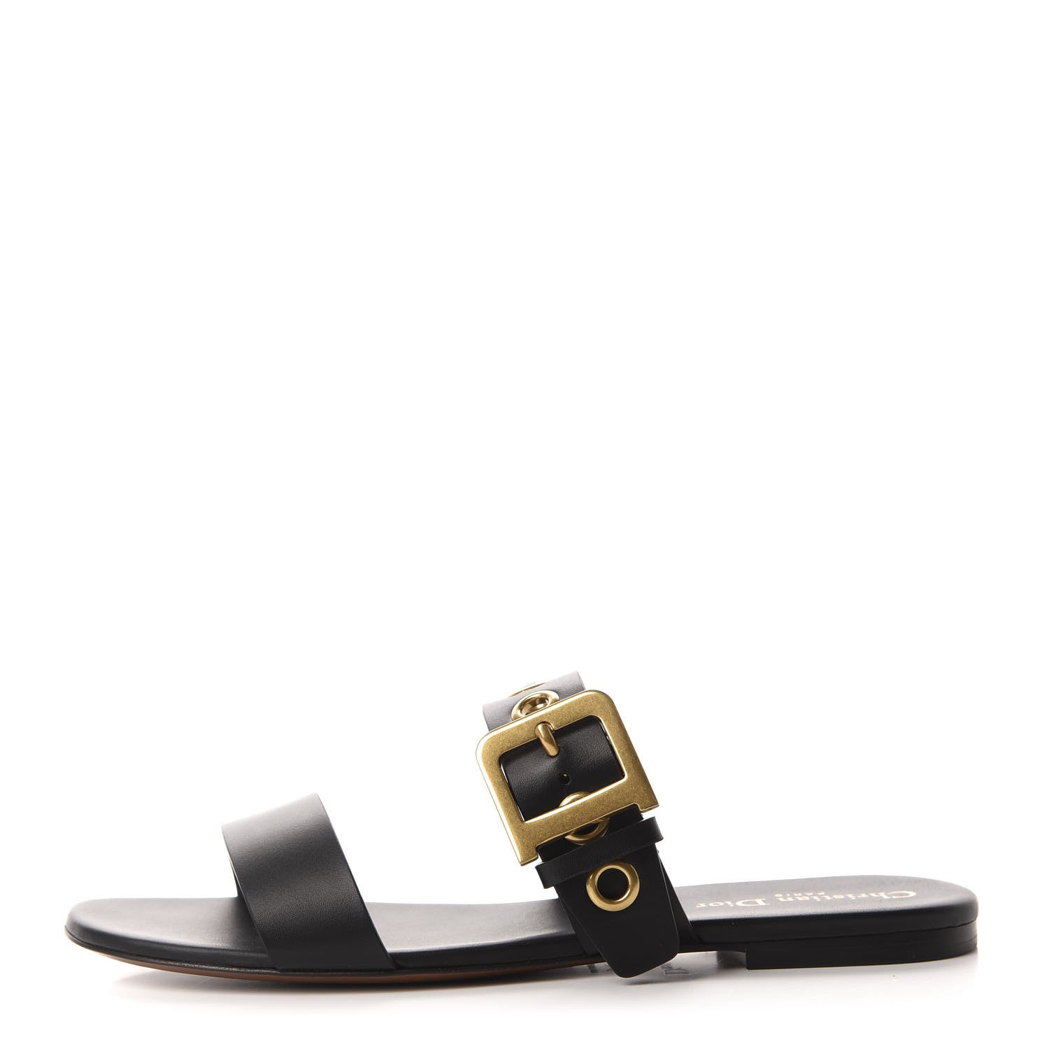 Christian Dior Calfskin D-Dior Slide Flat Sandals 40 Black 1 of 10