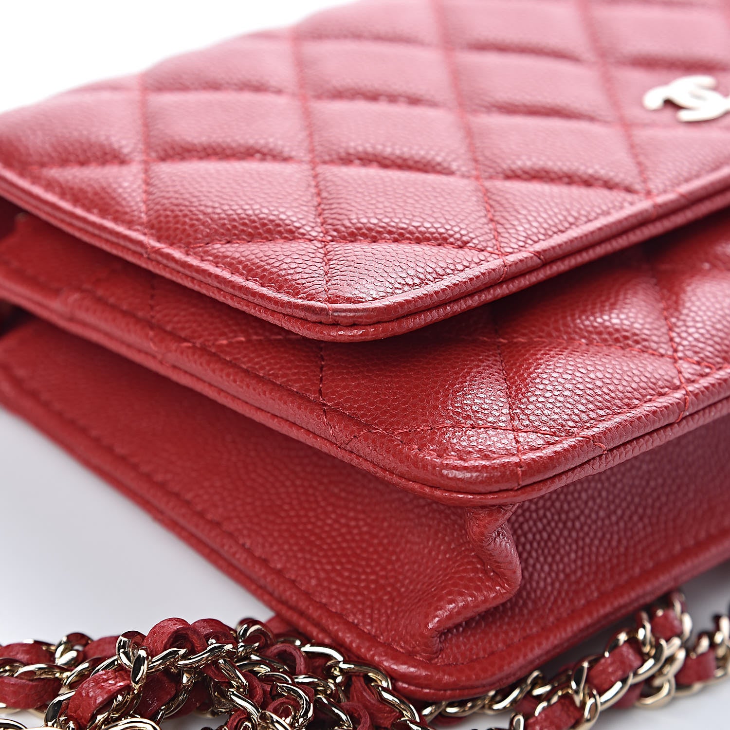 Chanel Caviar Quilted Wallet on Chain WOC Red 12 of 14