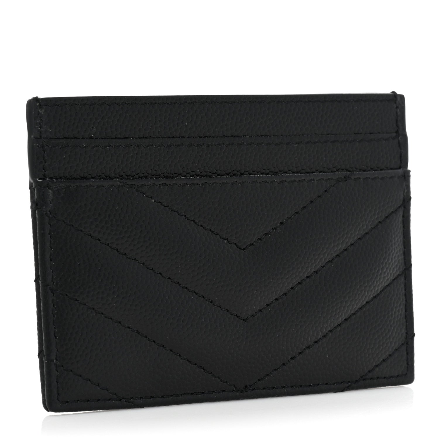 Saint Laurent Grain De Poudre Matelasse Chevron Monogram Credit Card Case Black 3 of 9