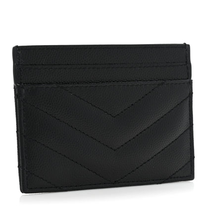 Saint Laurent Grain De Poudre Matelasse Chevron Monogram Credit Card Case Black 3 of 9