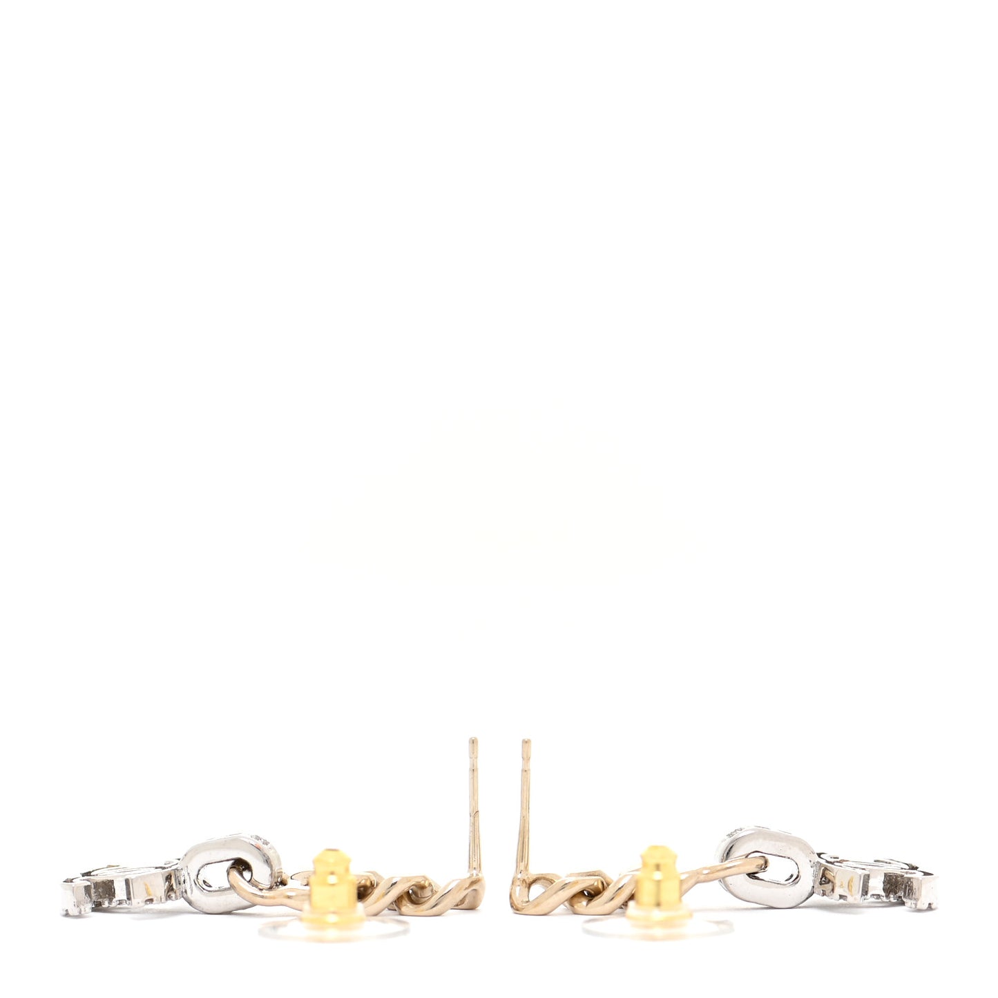 Metal Crystal CC Chain Drop Earrings Gold