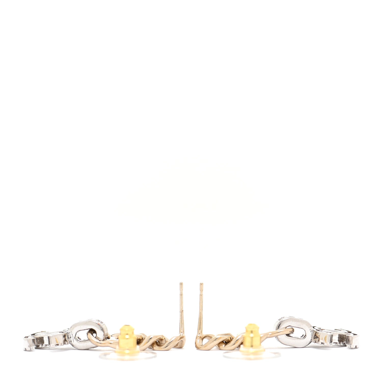 Chanel Metal Crystal CC Chain Drop Earrings Gold 3 of 5