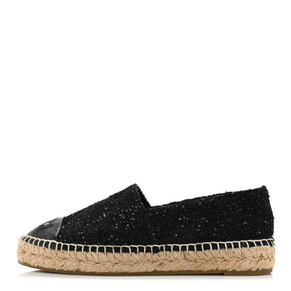 Chanel Tweed Patent Goatskin Sequin CC Espadrilles 36 Black 1 of 8
