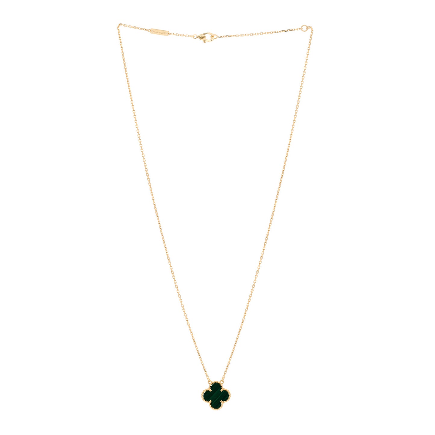18K Yellow Gold Malachite Vintage Alhambra Pendant Necklace