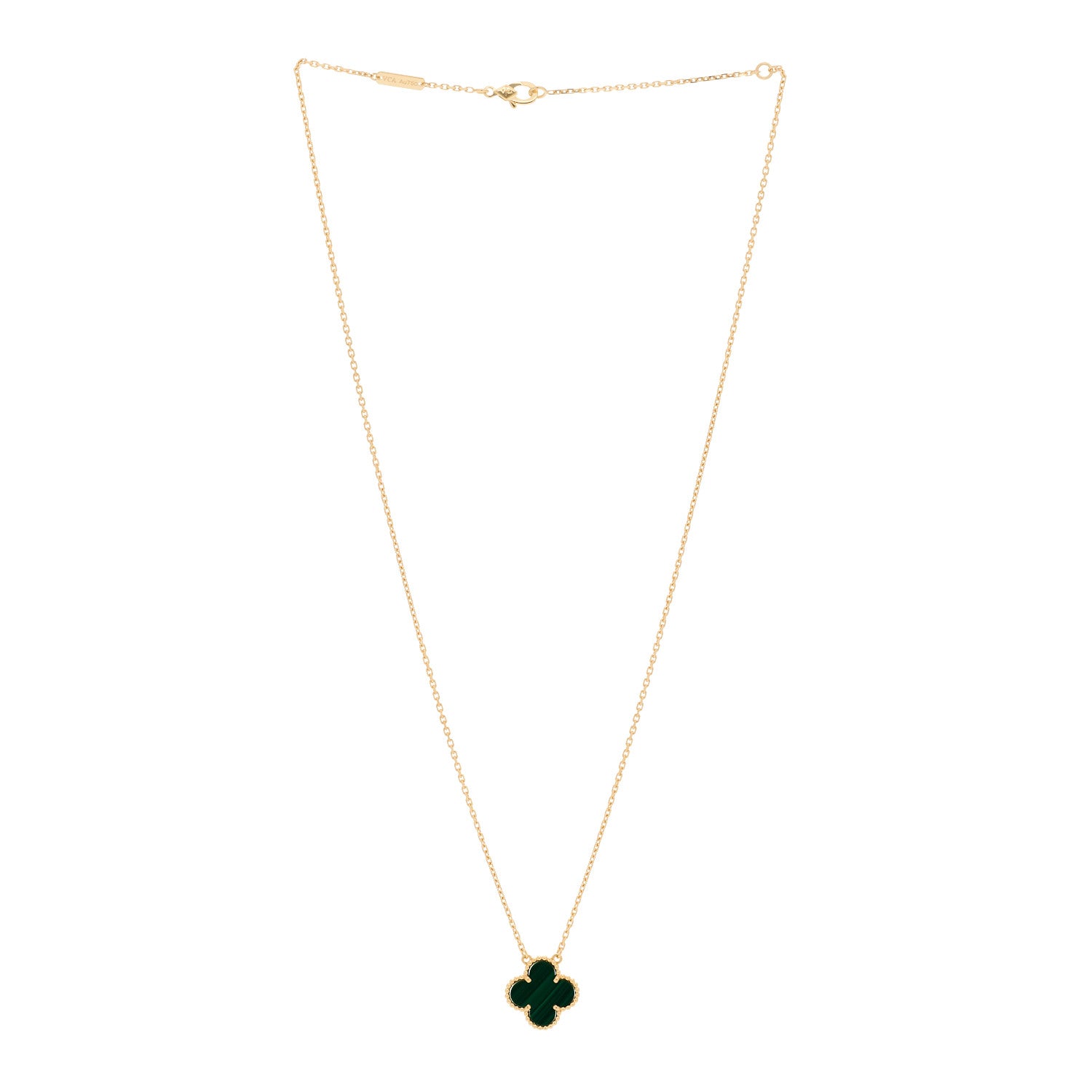 Van Cleef & Arpels 18K Yellow Gold Malachite Vintage Alhambra Pendant Necklace 3 of 6
