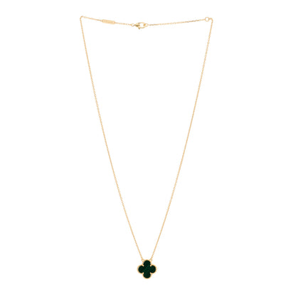 Van Cleef & Arpels 18K Yellow Gold Malachite Vintage Alhambra Pendant Necklace 3 of 6
