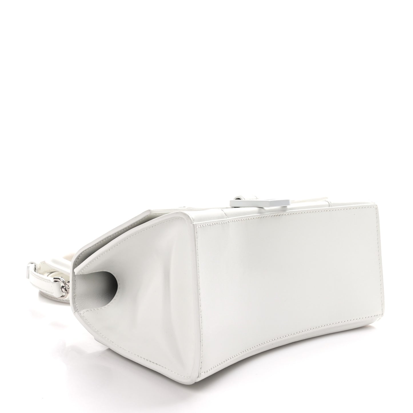 Shiny Box Calfskin Tonal B Small Hourglass Top Handle Bag White