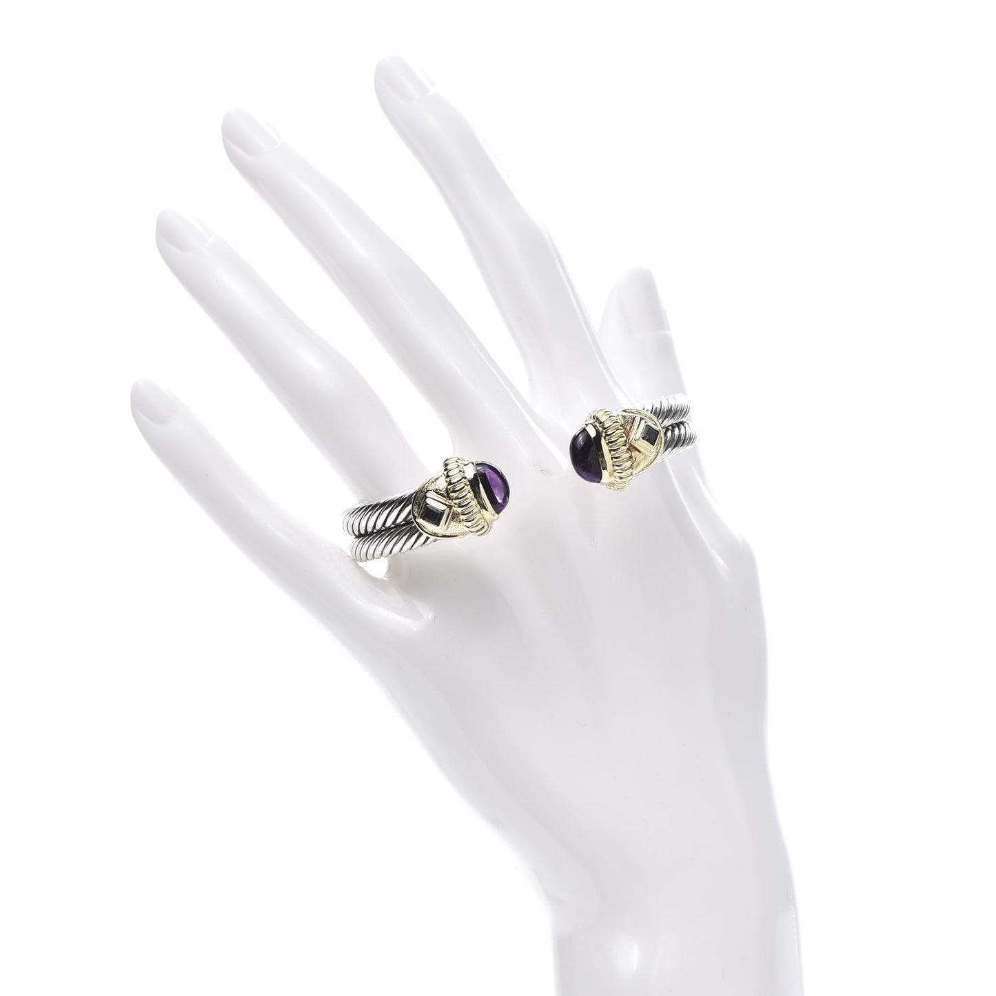 Sterling Silver 14K Yellow Gold Amethyst Green Tourmaline Double Cable Renaissance Bracelet