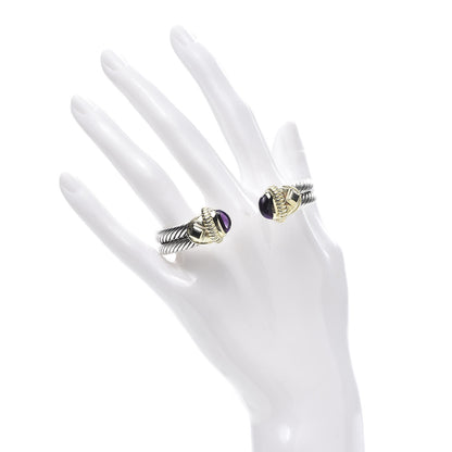 David Yurman Sterling Silver 14K Yellow Gold Amethyst Green Tourmaline Double Cable Renaissance Bracelet 2 of 4