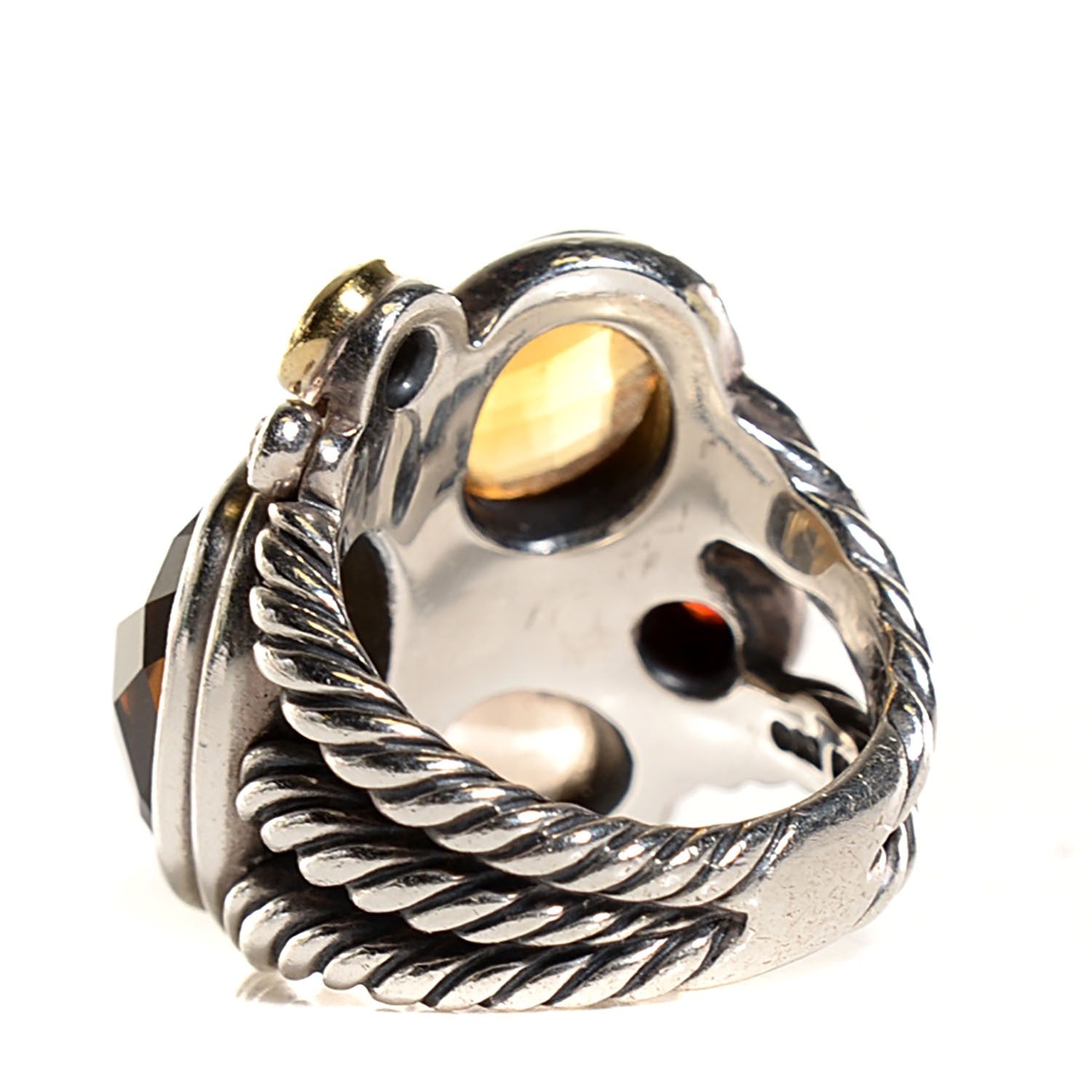 David Yurman Sterling Silver 18K Yellow Gold Faceted Cinnamon Quartz Citrine Garnet Peridot Smoky Quartz Pave Diamond Mosaic Ring 6 3 of 4