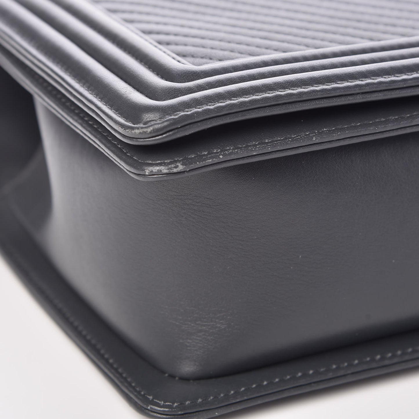 Calfskin Chevron Quilted New Medium Boy Flap Dark Grey