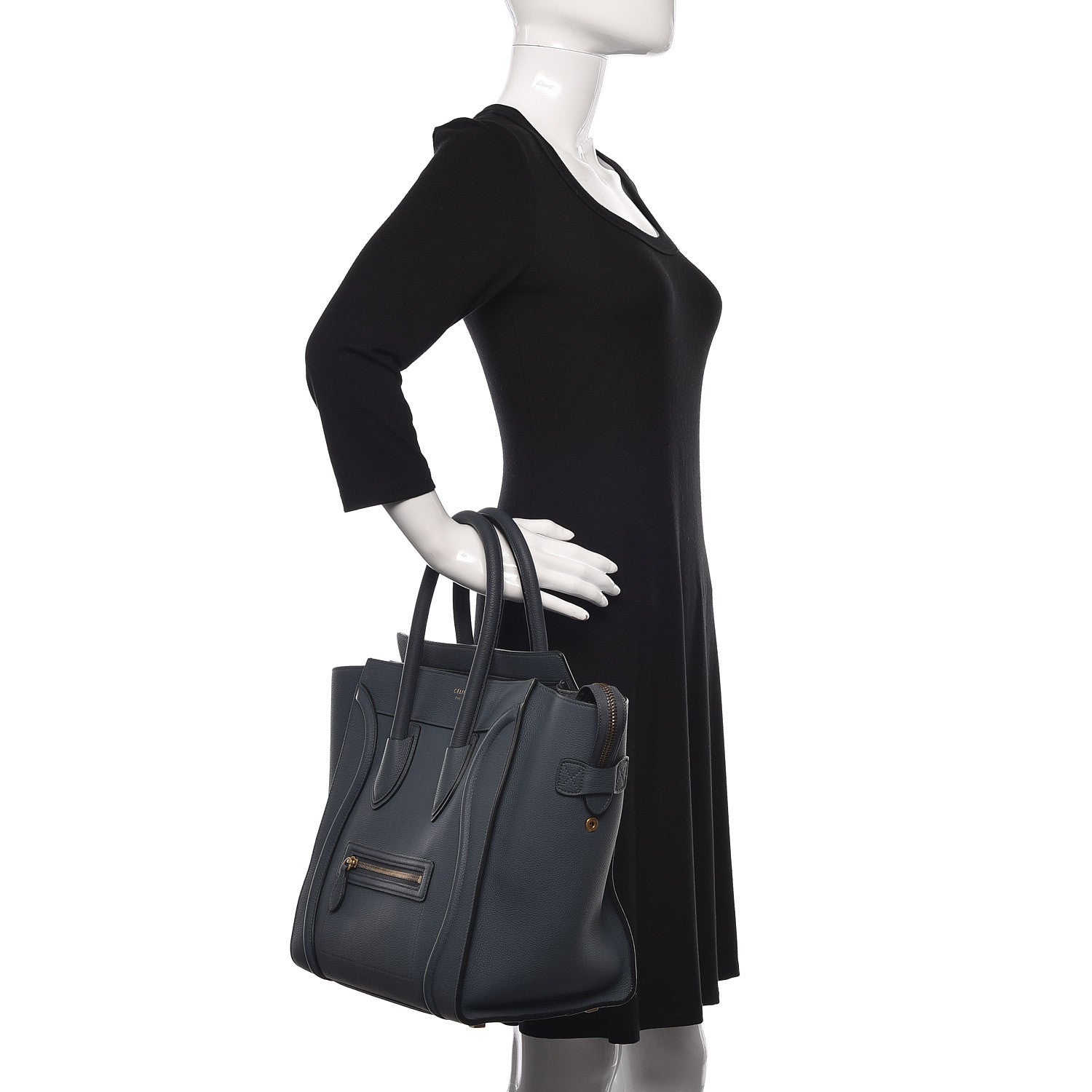 Celine Drummed Calfskin Mini Luggage Slate 2 of 12