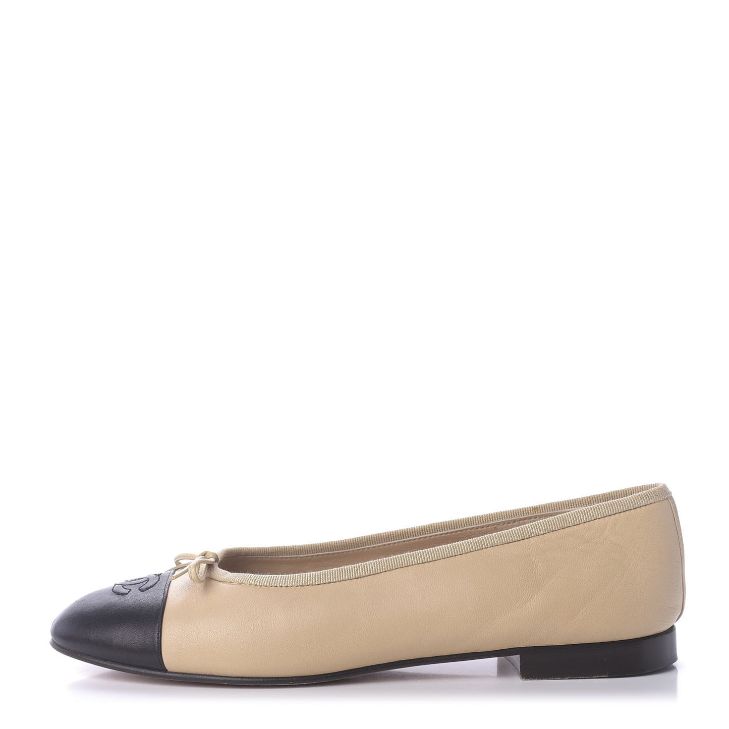 Lambskin Cap Toe CC Ballerina Flats 38 Beige Black