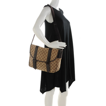 Gucci Monogram Medium Double Buckle Flap Messenger Bag Beige Dark Brown 2 of 14