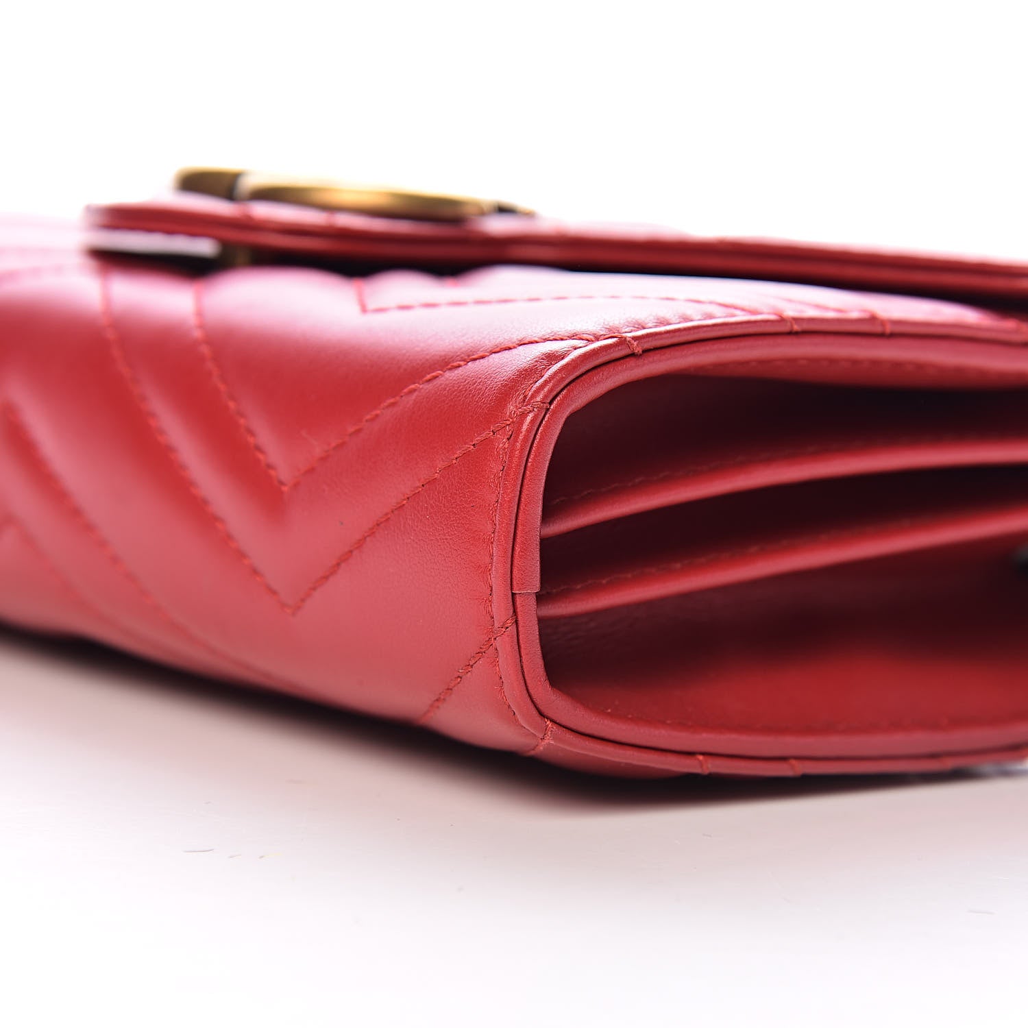 Gucci Calfskin Matelasse GG Marmont Chain Wallet Hibiscus Red 12 of 13