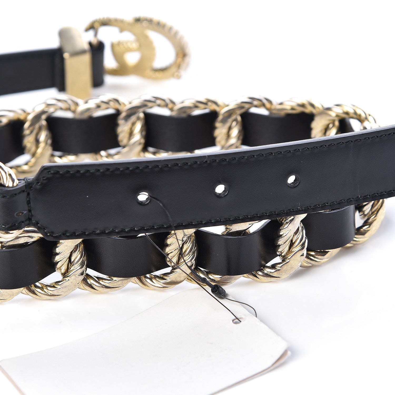 GUCCI パンテオン(トールさん専用) Gucci Calfskin Torchon Double G Chain 25mm Belt 80 32 Black