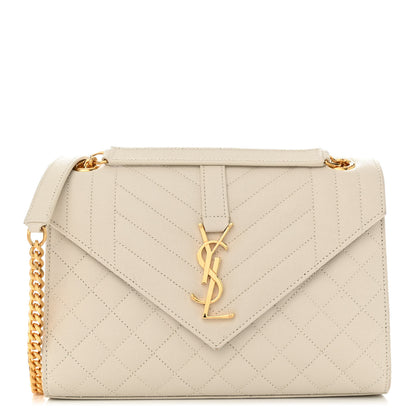 Saint Laurent Grain De Poudre Textured Mixed Matelasse Medium Triquilt Monogram Satchel Crema Soft 1 of 10