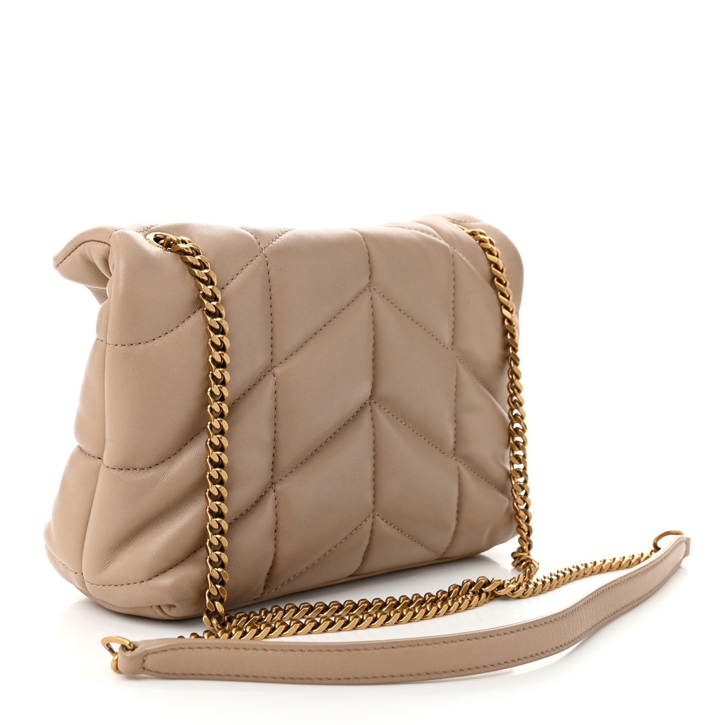Lambskin Quilted Toy Loulou Puffer Monogram Chain Satchel Nude Powder