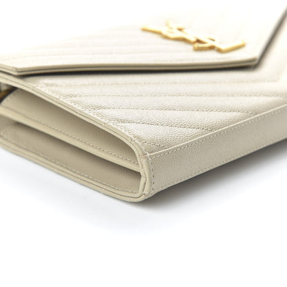 Saint Laurent Grain De Poudre Matelasse Chevron Monogram Envelope Chain Wallet Nude Powder 6 of 10