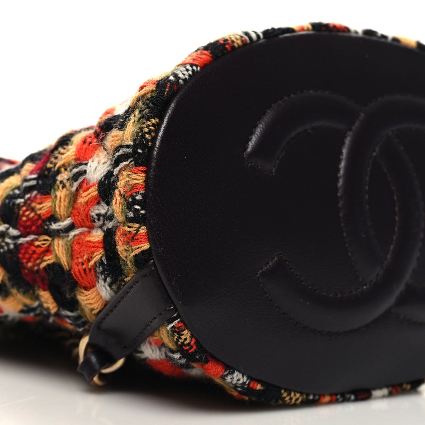 Tweed Quilted Small CC Chain Bucket Backpack Orange Multicolor