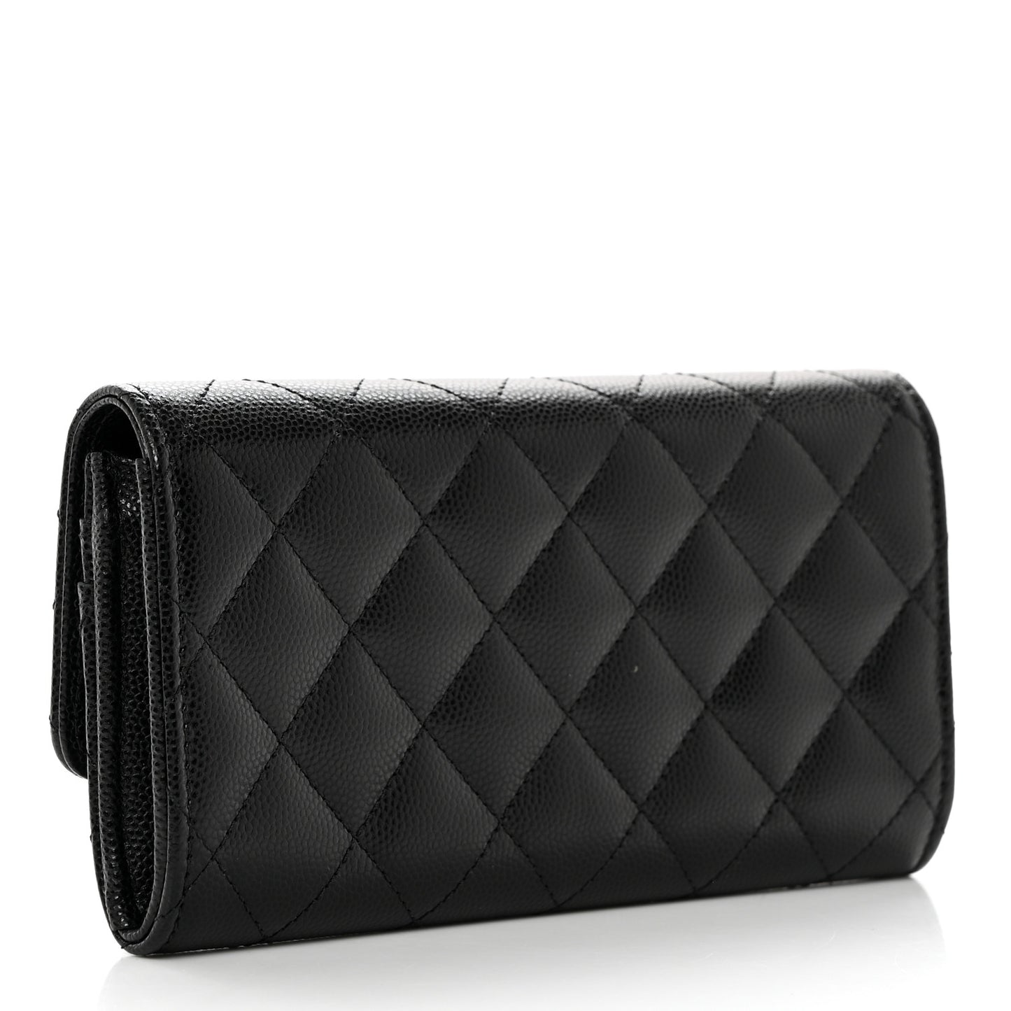 Caviar Quilted Crystal CC Large Gusset Flap Wallet Black
