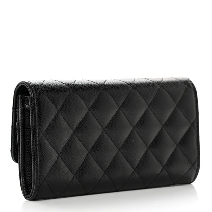 Chanel Caviar Quilted Crystal CC Large Gusset Flap Wallet Black 3 of 9