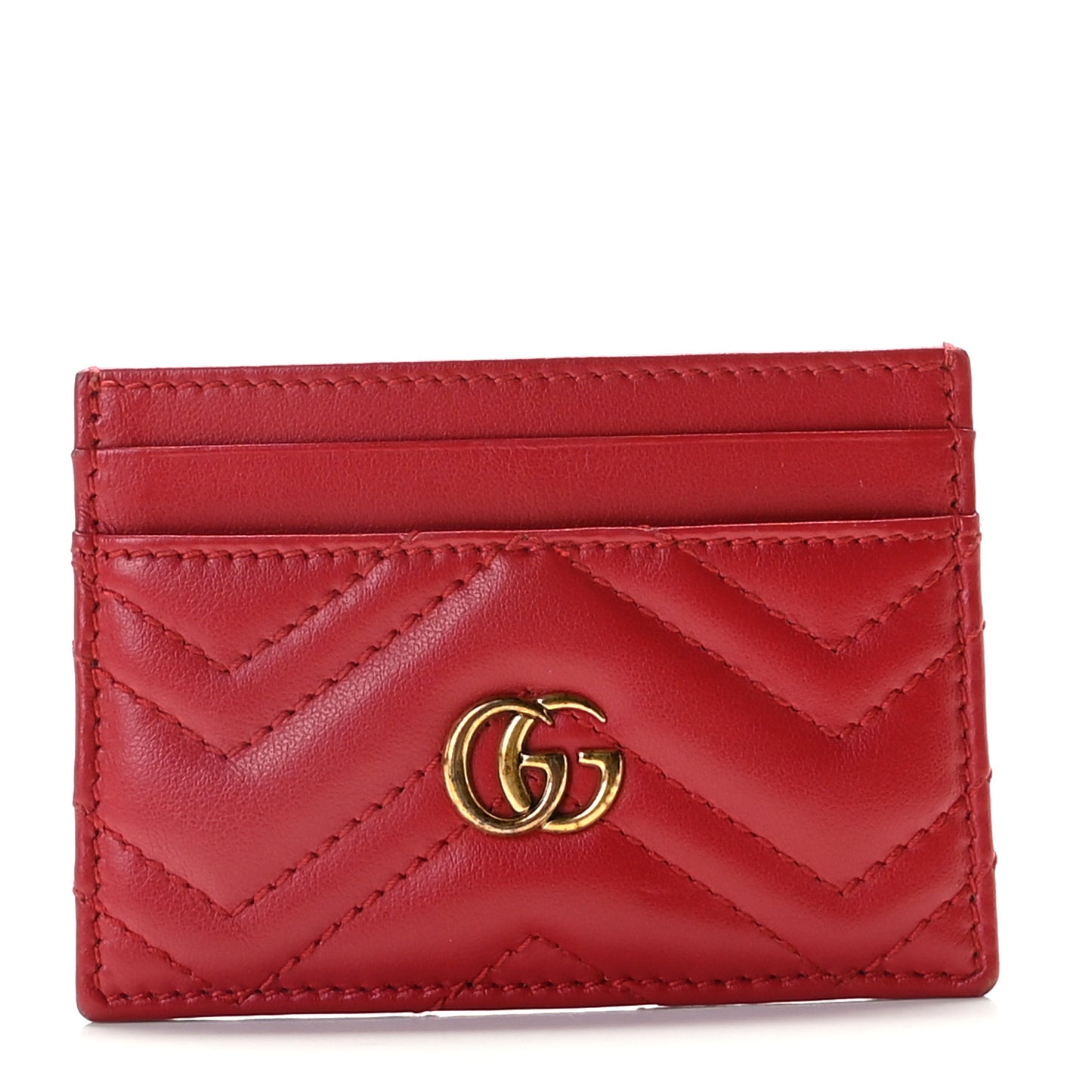 Calfskin Matelasse GG Marmont Card Holder Hibiscus Red
