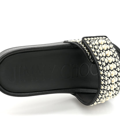 Jimmy Choo Canvas Pearl Embellished Fitz Slide Sandals 40 Black 7 of 7