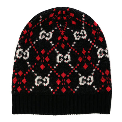 Gucci Knit GG Monogram Diamante Beanie Hat S Black 1 of 5