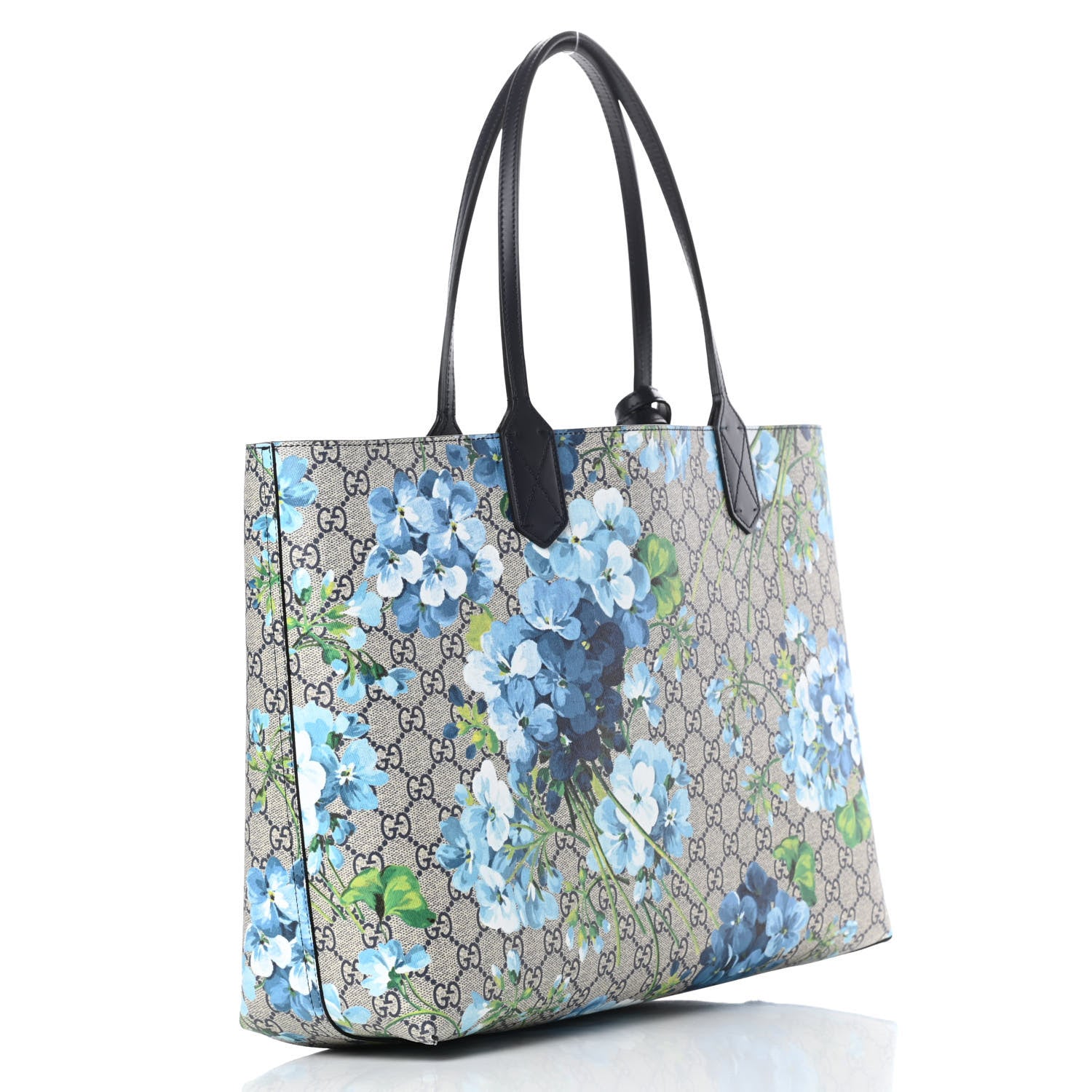 Gucci GG Supreme Monogram Blooms Medium Reversible Tote Beige Blue Navy 4 of 16