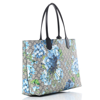 Gucci GG Supreme Monogram Blooms Medium Reversible Tote Beige Blue Navy 4 of 16