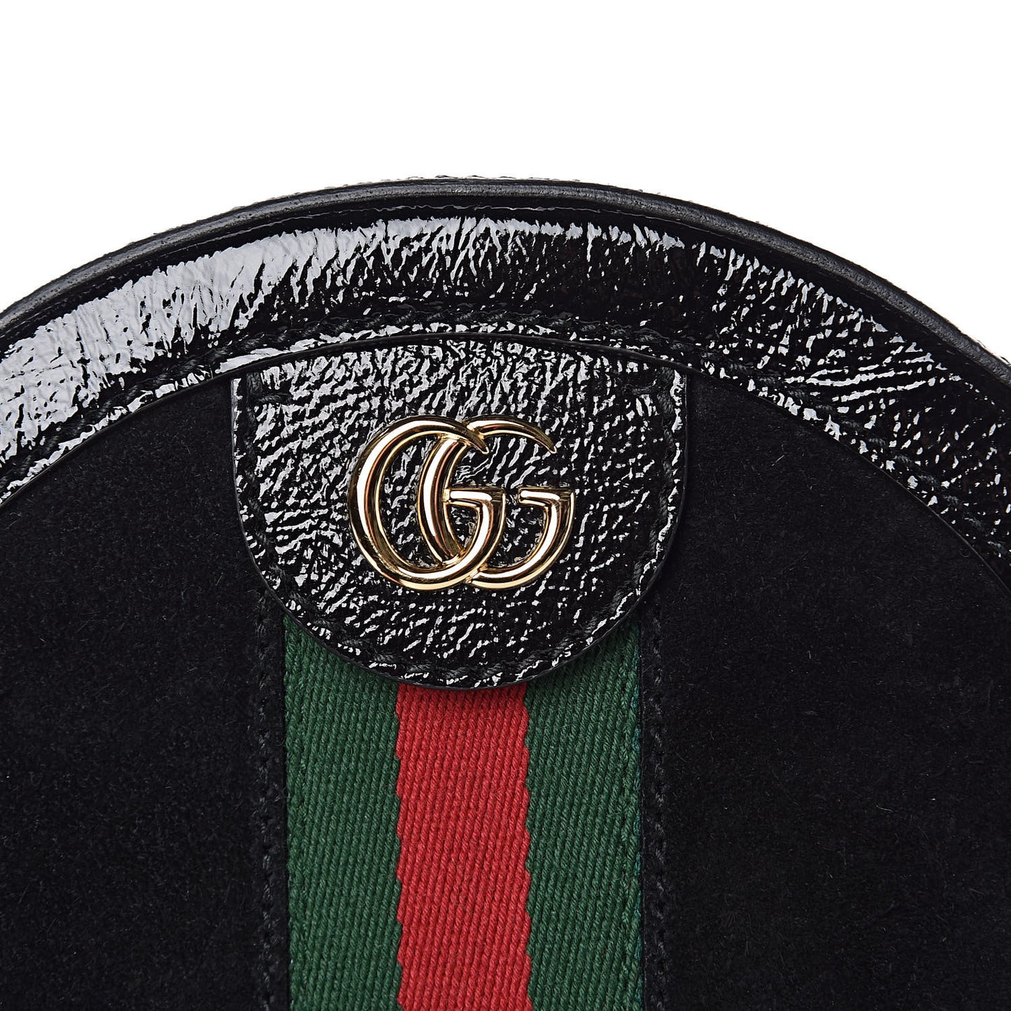 Suede Patent Web Mini Ophidia Round Shoulder Bag Black