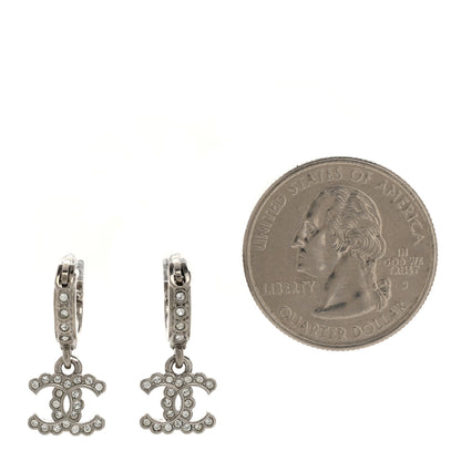 Chanel Metal Crystal CC Hoop Drop Earrings Silver 2 of 5