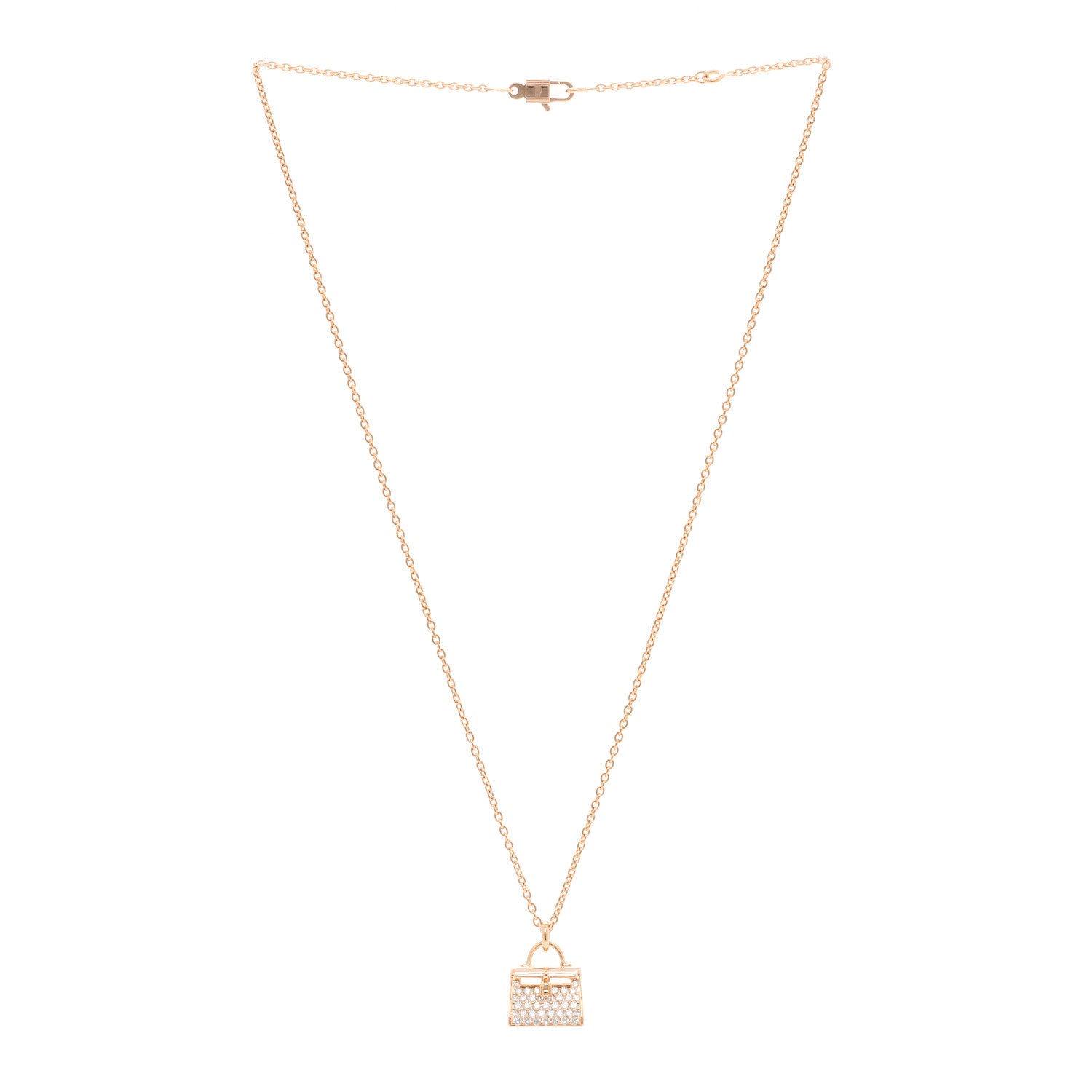 Hermes 18K Rose Gold Diamond Kelly Amulettes Pendant Necklace 3 of 6