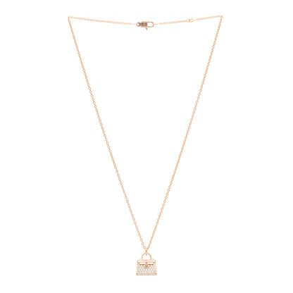 Hermes 18K Rose Gold Diamond Kelly Amulettes Pendant Necklace 3 of 6