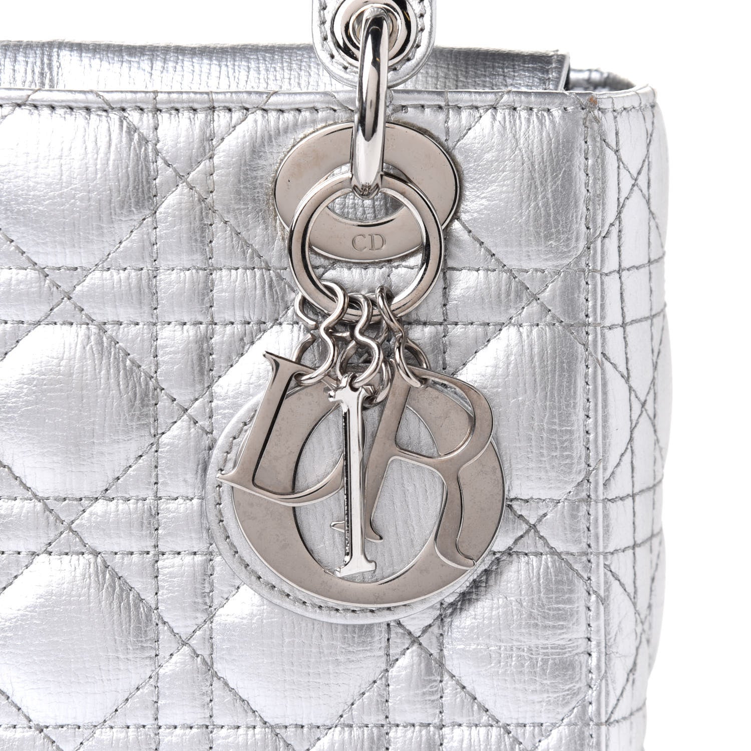 Christian Dior Metallic Grained Calfskin Cannage Small Lucky Badges My Lady Dior Silver 9 of 11