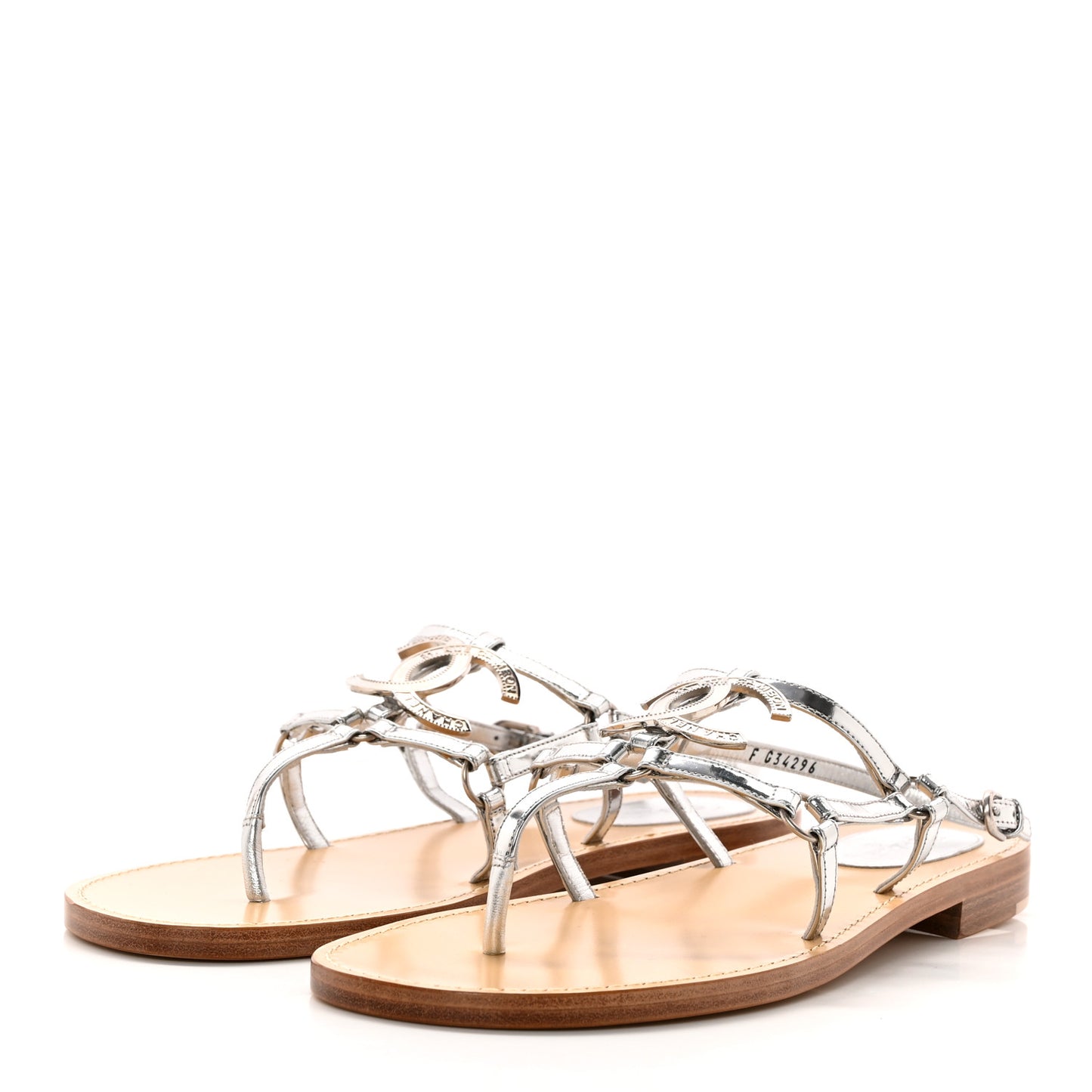 Mirror Calfskin CC Thong Sandals 40.5 Silver