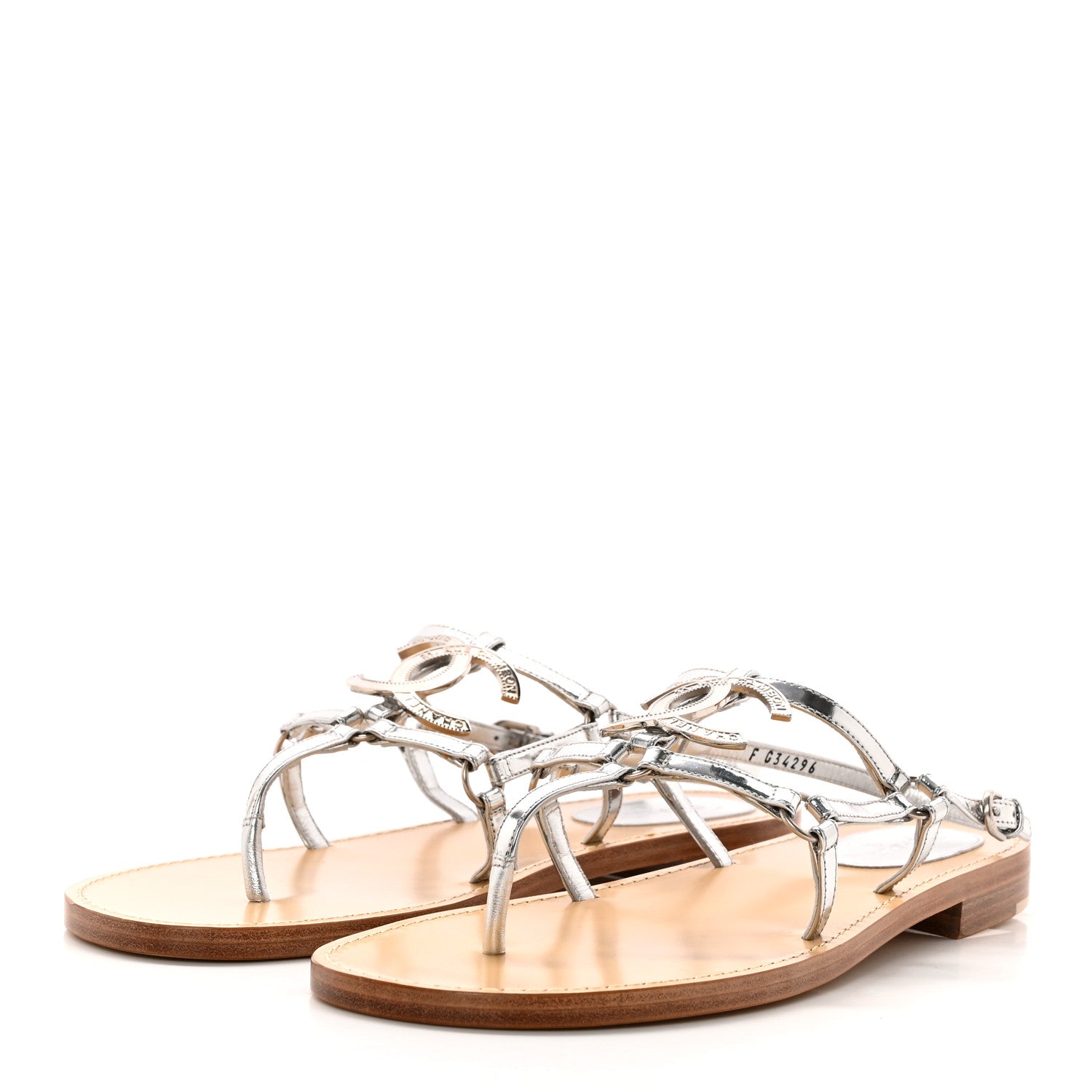 Chanel Mirror Calfskin CC Thong Sandals 40.5 Silver 3 of 14